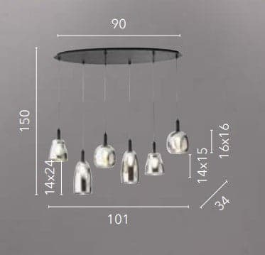 Lampadario a sospensione a sei luci Nera 6Xe14 101X34X150Cm in Lampade a sospensione Led Mall Home - Napoli, commercioVirtuoso.it