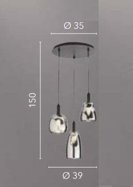 Lampadario a Sospensione a tre luci Nera 3Xe14 39X39X150Cm in Lampade a sospensione Led Mall Home - Napoli, commercioVirtuoso.it