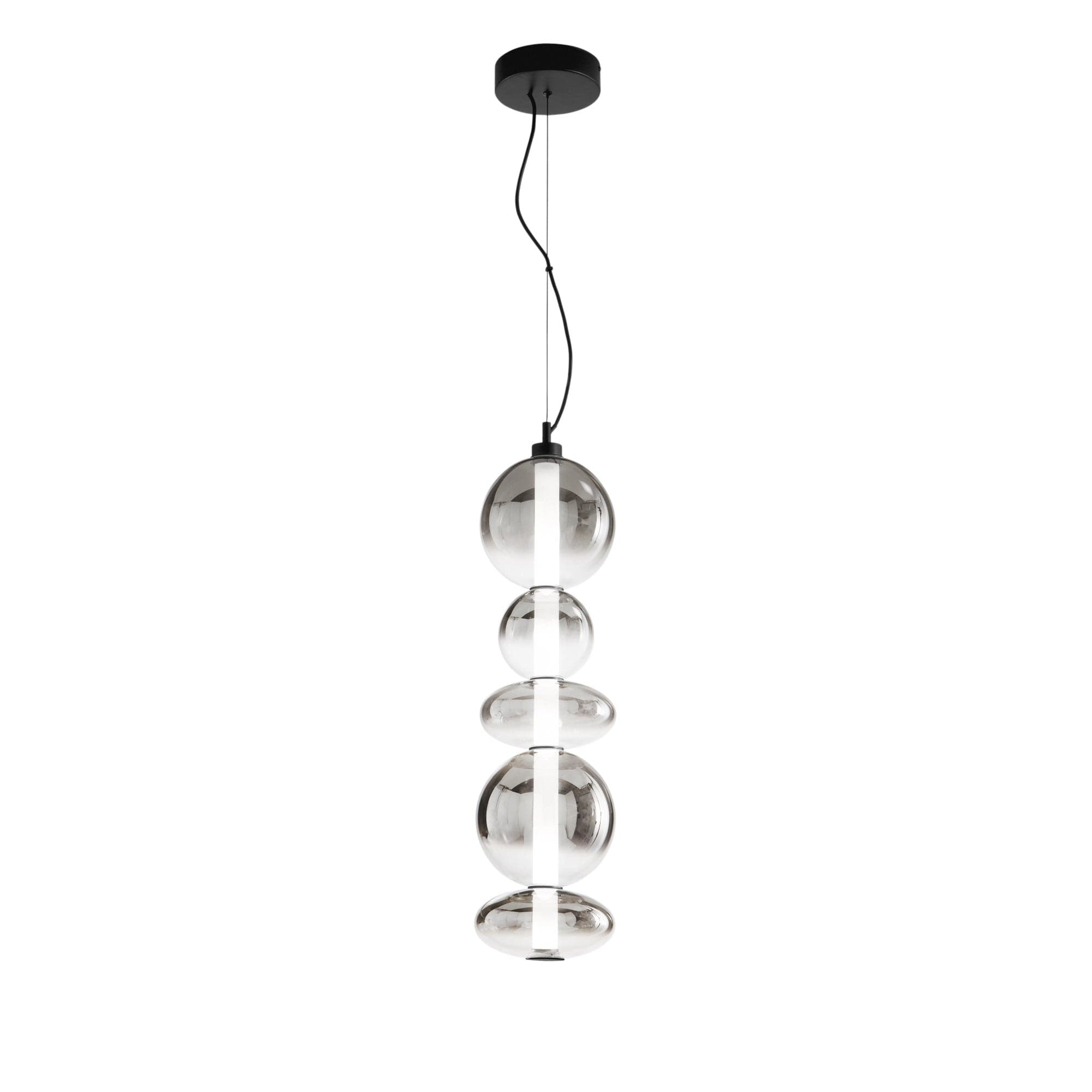 Lampadario Led in metallo con diffusori in vetro fume