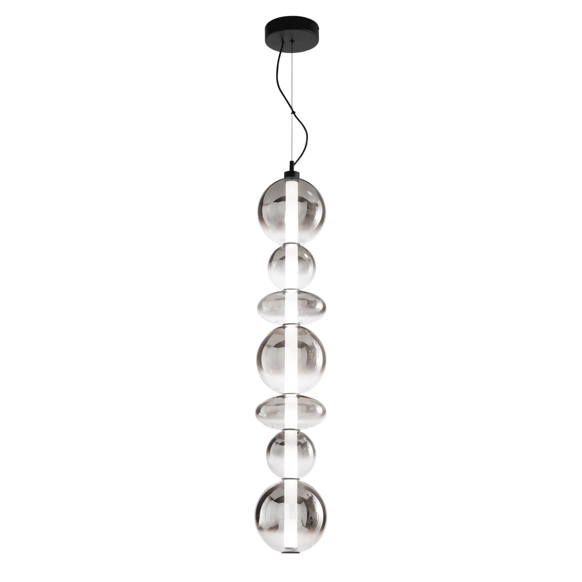 Lampadario Led in metallo con diffusori in vetro fume