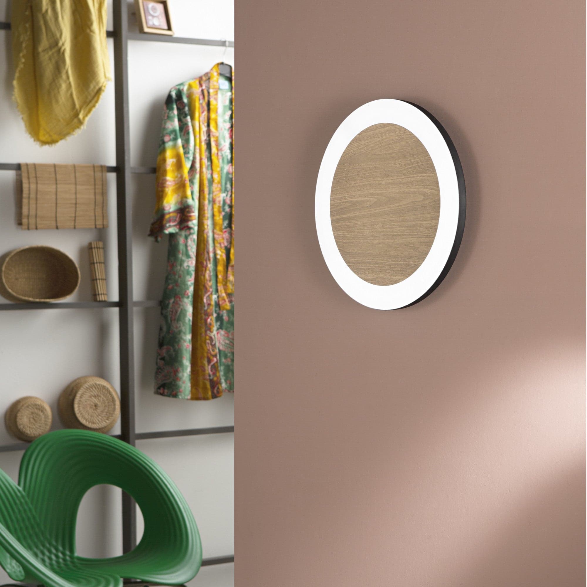 Plafoniera Rotonda Nero, struttura in metallo e diffusore in acrilico Bianco/Effetto Legno cct 40X4,2 CM in Plafoniere Led Mall Home - Napoli, commercioVirtuoso.it