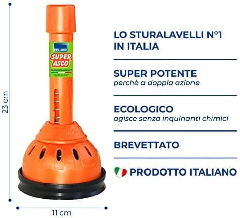 Sturalavello Super Asco a Molla Brevettato Made in Italy Manico Snodabile H 23.5 in Sostegni per WC Danyx - Casoria, commercioVirtuoso.it