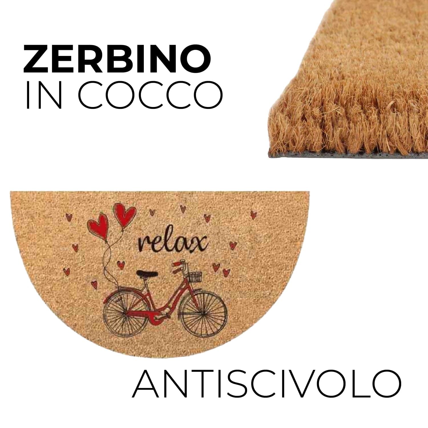 Zerbino in Cocco 38x68cm Fondo in Gomma 1.6cm Decoro Relax Antiscivolo in Zerbini Danyx - Casoria, commercioVirtuoso.it