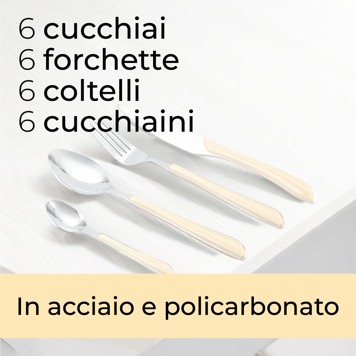 Posate Colorate in Acciaio Inox kit 24pz colore Giallo Shabby Design Ergonomico in Set di posate miste Danyx - Casoria, commercioVirtuoso.it