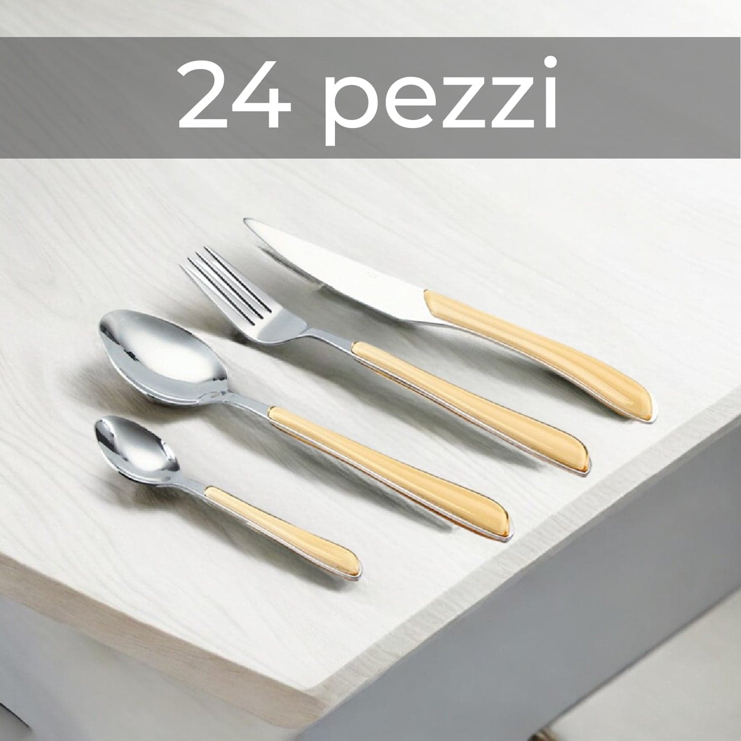 Posate Colorate in Acciaio Inox kit 24pz colore Giallo Shabby Design Ergonomico in Set di posate miste Danyx - Casoria, commercioVirtuoso.it