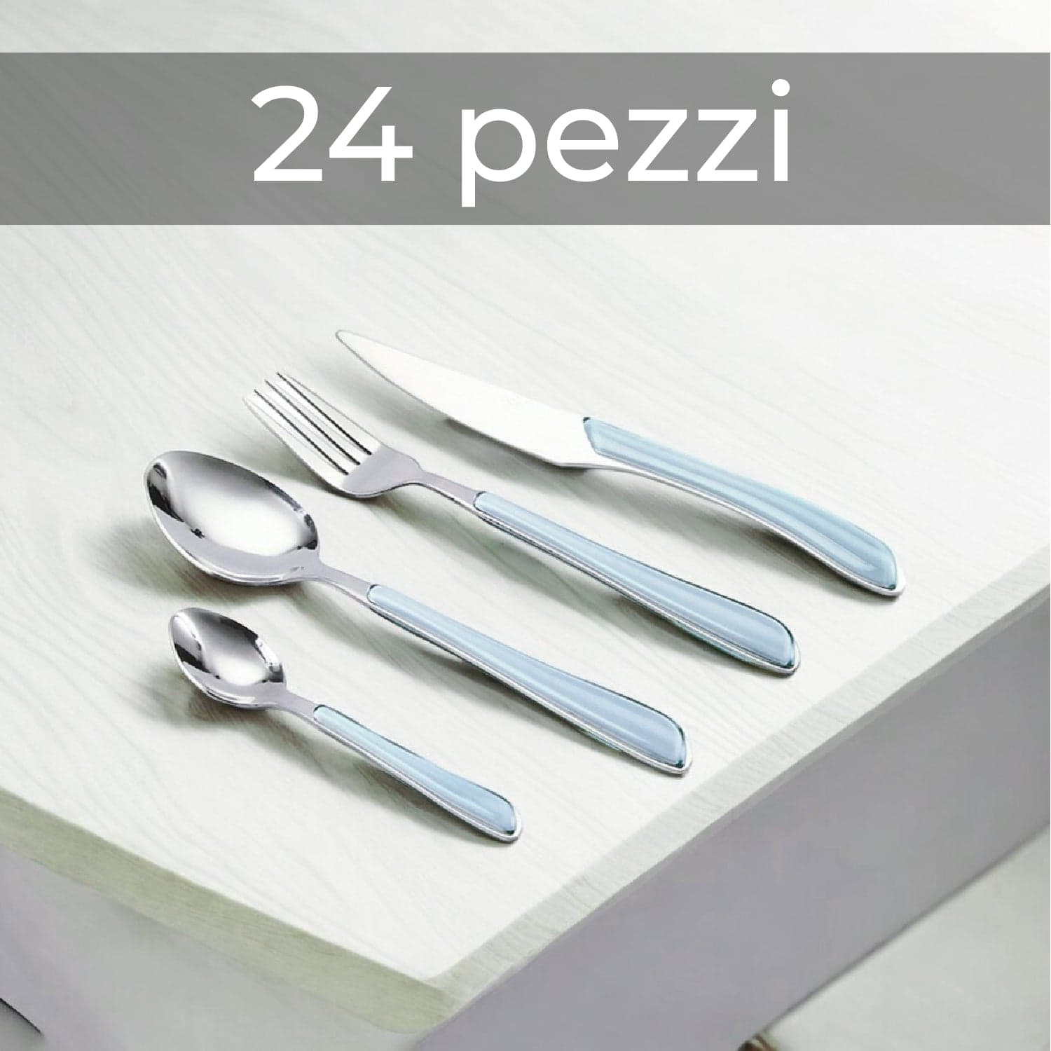 Posate Colorate in Acciaio Inox kit 24pz colore Turchese Design Ergonomico in Set di posate miste Danyx - Casoria, commercioVirtuoso.it