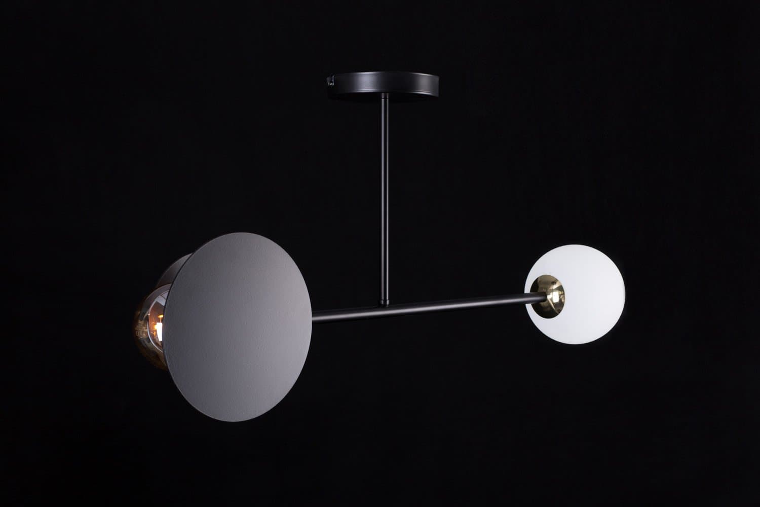 Plafoniera 2 Luci Minerva In Acciaio Nero E Sfera In Vetro Opalino in Lampade a sospensione LuceArt - Montecorvino Pugliano, commercioVirtuoso.it