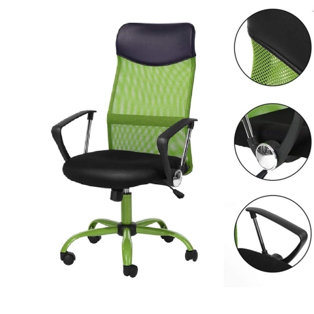 Sedia Poltrona da Ufficio Base 5 Ruote con Regolazione Traspirante Schienale Alto Nero Verde in Sedie da scrivania Danyx - Casoria, commercioVirtuoso.it