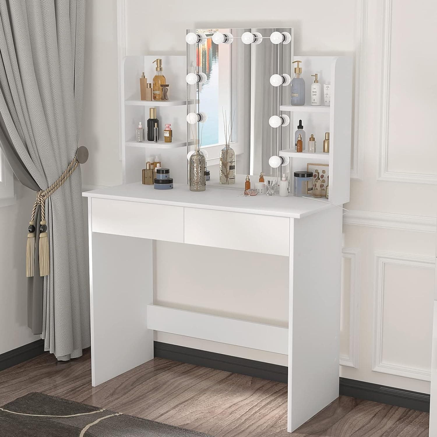 Consolle Trucco con Specchio a Led Mobile Makeup 2 Cassetti 90x40 H 144cm Luce Regolabile in Toelette Danyx - Casoria, commercioVirtuoso.it