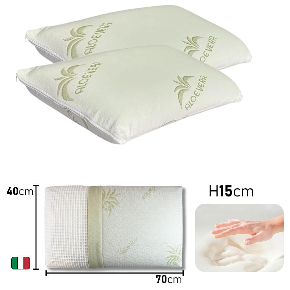 Coppia Cuscino Sfoderabile Aloe Vera e Memory 70x40 H 15cm con Sacca da Viaggio in Cuscini da lettura Danyx - Casoria, commercioVirtuoso.it