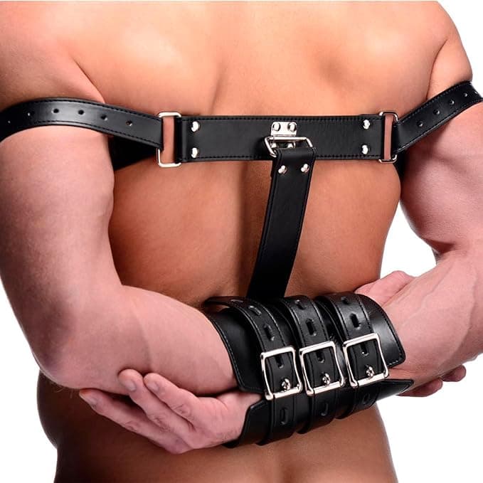 Bondage contenzione braccia bicipiti nero blocco controllo BDSM pelle PU in prodotto Erosdom - Palmi, commercioVirtuoso.it