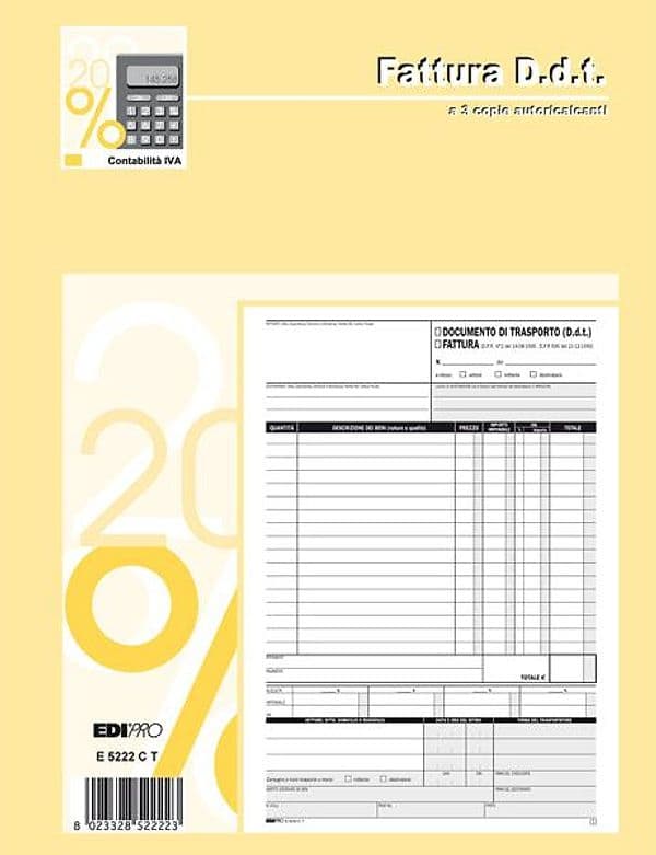 BLOCCO DDT/FATTURA 29.7X22CM 33fg 3 copie AUTORIC. E5222CT
