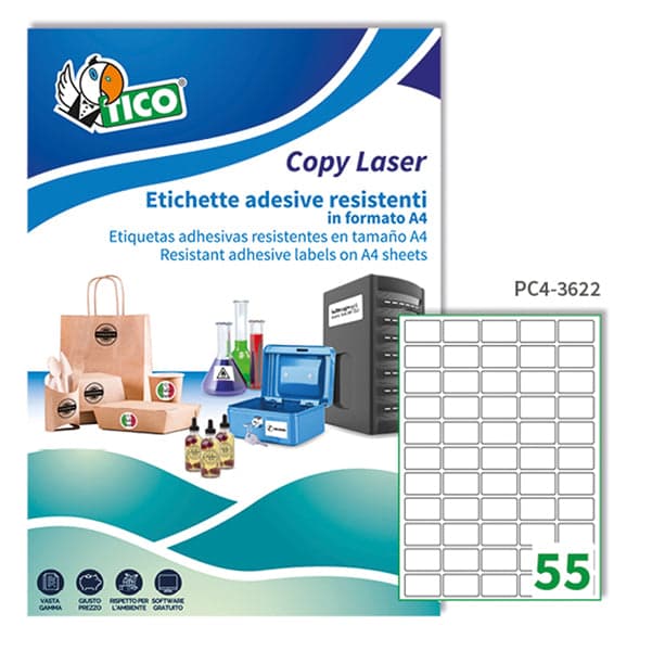 Poliestere Adesivo Pc4 Trasparente 100Fg A4 36X22Mm (55Et/Fg Laser Tico