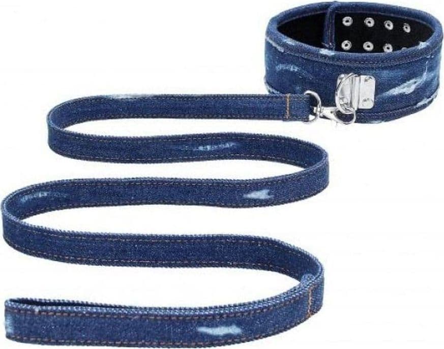 Collare con guinzaglio Denim blu Ouch! Bondage Fetish role play in prodotto Erosdom - Palmi, commercioVirtuoso.it