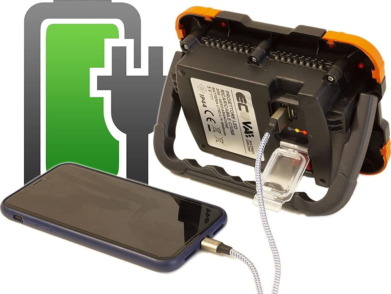 Faretto Led Ricaricabile 10W - Impermeabile IP65 - Luce da Campeggio , faro da lavoro, funziona come PowerBank - ElettroWatt.eu