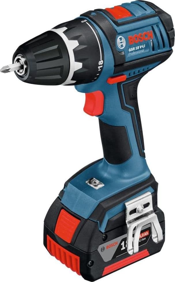 BOSCH - PROFESSIONAL TRAPANO AVVITATORE ABATTERIA GSR18V 18.0V LITIO- 4Ah MANDRINO AUTOSERRANTE 13MM 2 BATTERIE