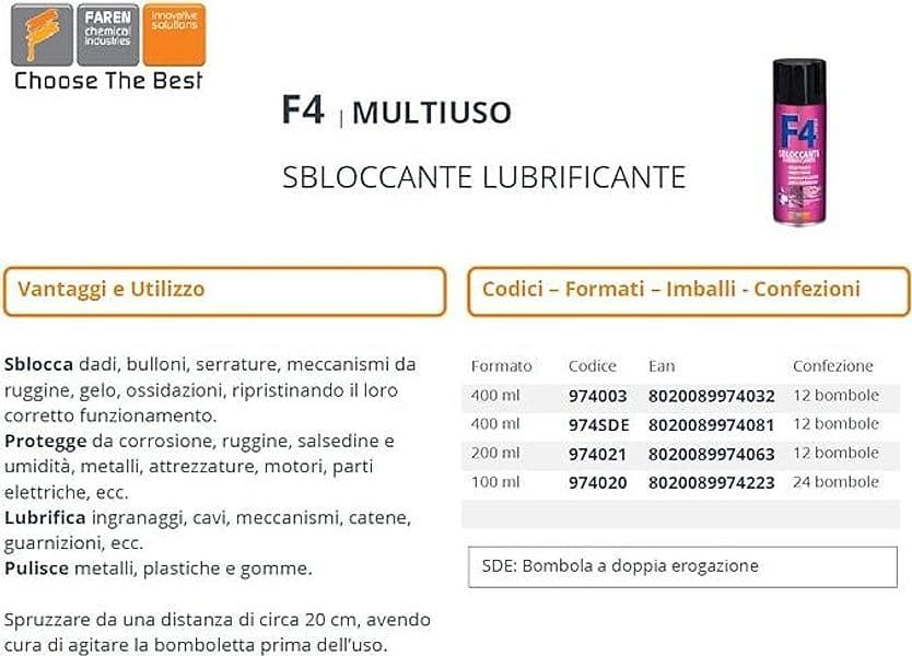 FAREN - F4 LUBRIFICANTE MULTIUSO SPR. in Lubrificanti Stockdoc - Terni, commercioVirtuoso.it