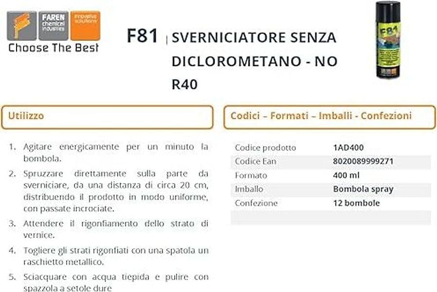 FAREN - F81 SVERNICIATORE SPRAY 400ML in Svernicianti e solventi Stockdoc - Terni, commercioVirtuoso.it