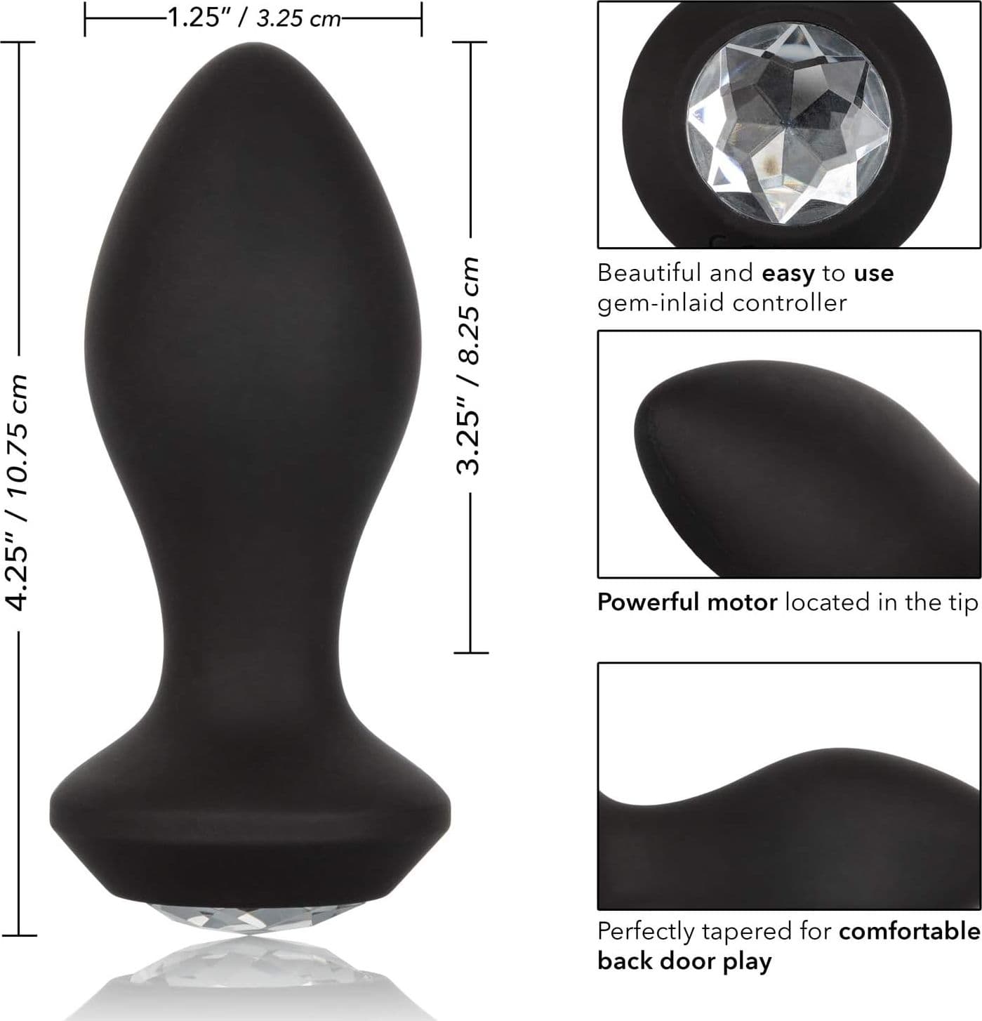 Power gem plug anale vibro 10,75 cm motore in punta nero ricaricabile silicone in prodotto Erosdom - Palmi, commercioVirtuoso.it