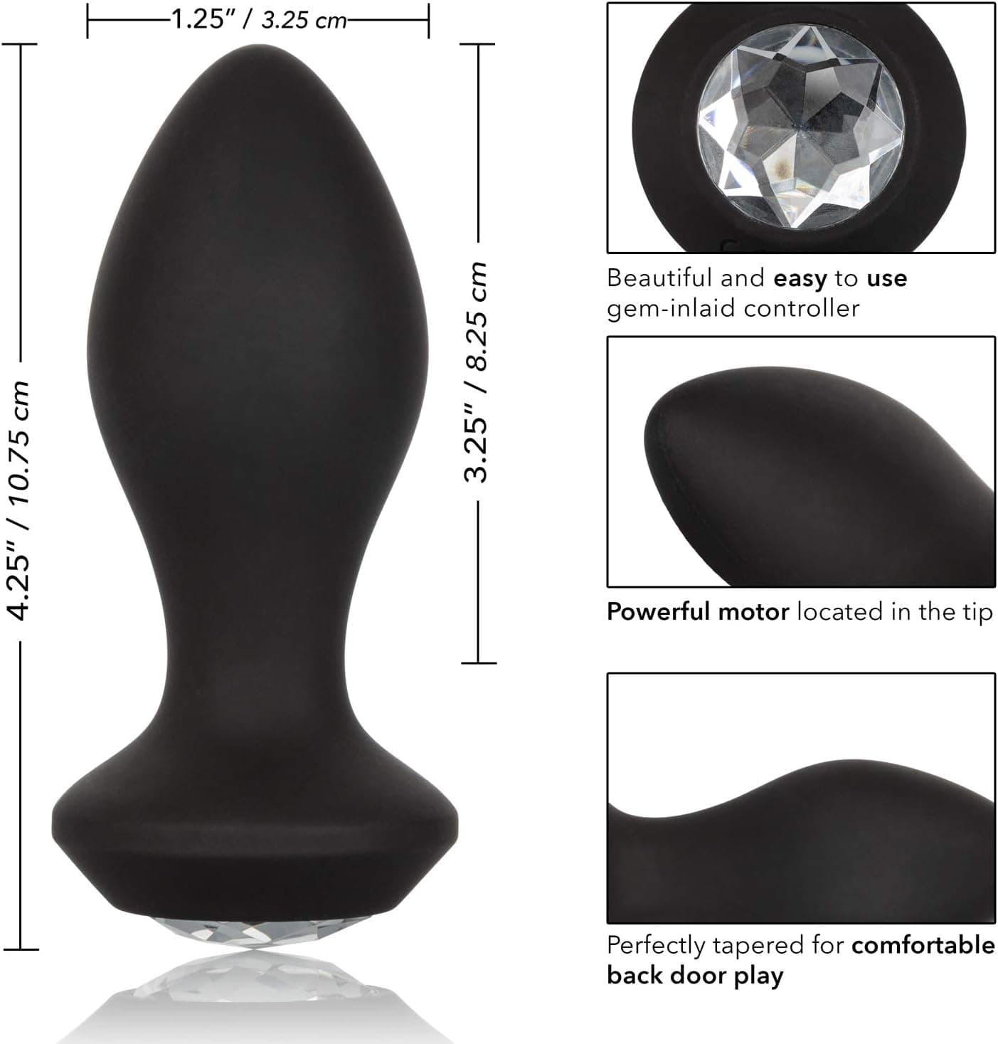 Power gem plug anale vibro 10,75 cm motore in punta nero ricaricabile silicone in prodotto Erosdom - Palmi, commercioVirtuoso.it
