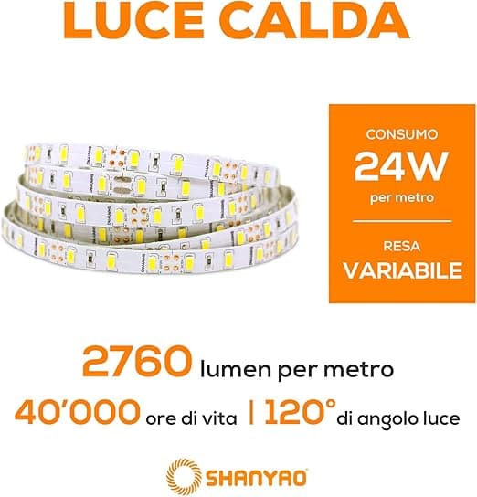 SHANYAO - ROLLA 5 MT STRIP LED 12V 24W L.C. in Strisce LED Stockdoc - Terni, commercioVirtuoso.it