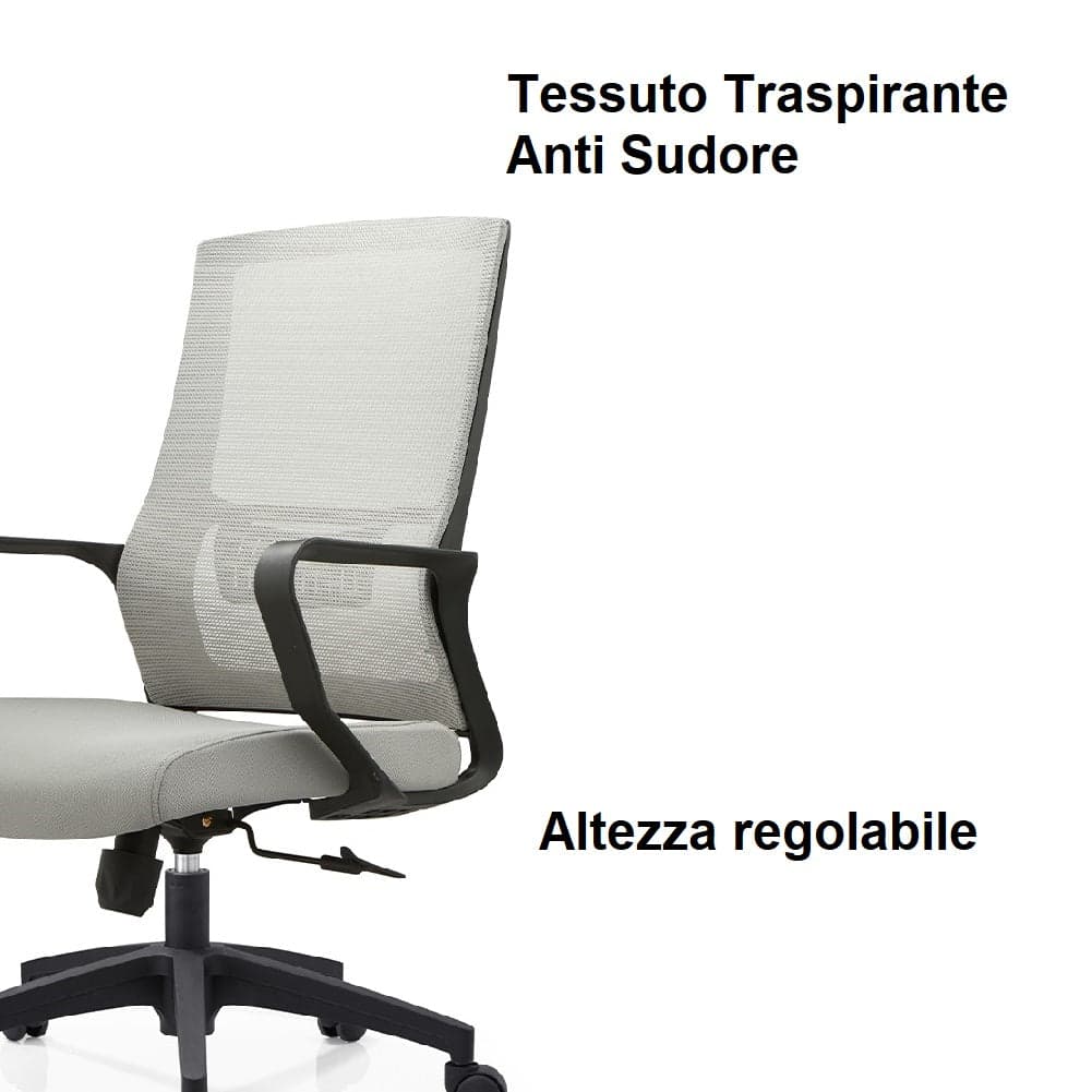 Sedia Scrivania Ufficio Protezione Lombare Traspirante Altezza Regolabile Grigio in Sedie da scrivania Danyx - Casoria, commercioVirtuoso.it