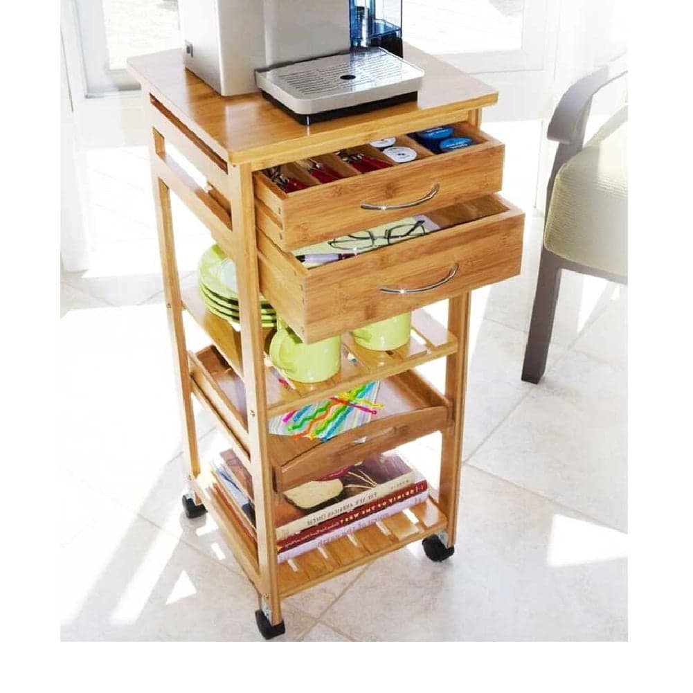 Carrello Cucina in bambù 2 Cassetti 2 Ripiani Portaposate 1Vassoio 40x36 H80cm Slim in Carrelli da portata Danyx - Casoria, commercioVirtuoso.it