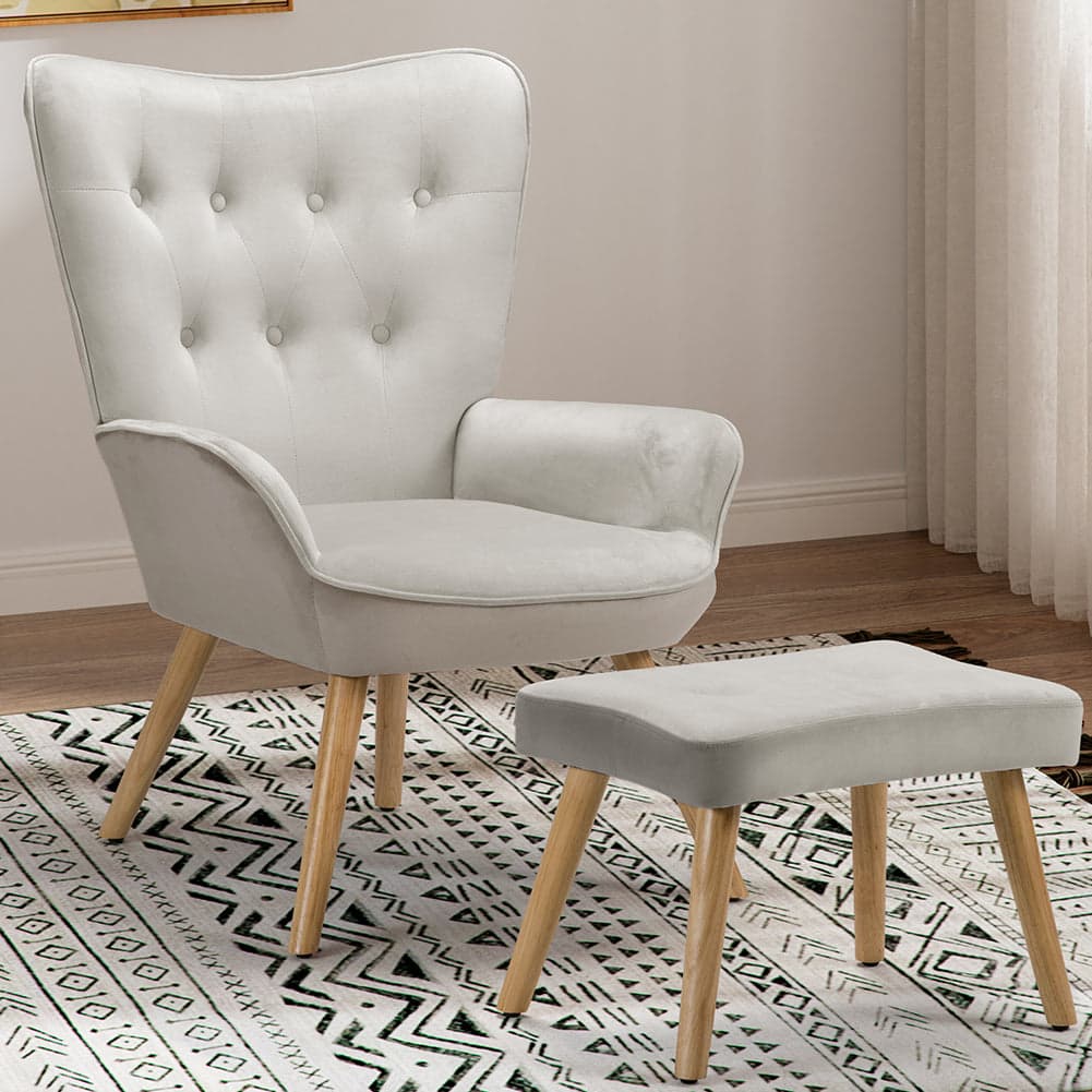 Poltrona Arredo con Sgabello Poggia Piedi Salotto Ufficio Velluto Moderno Grigio in Poltrone Danyx - Casoria, commercioVirtuoso.it