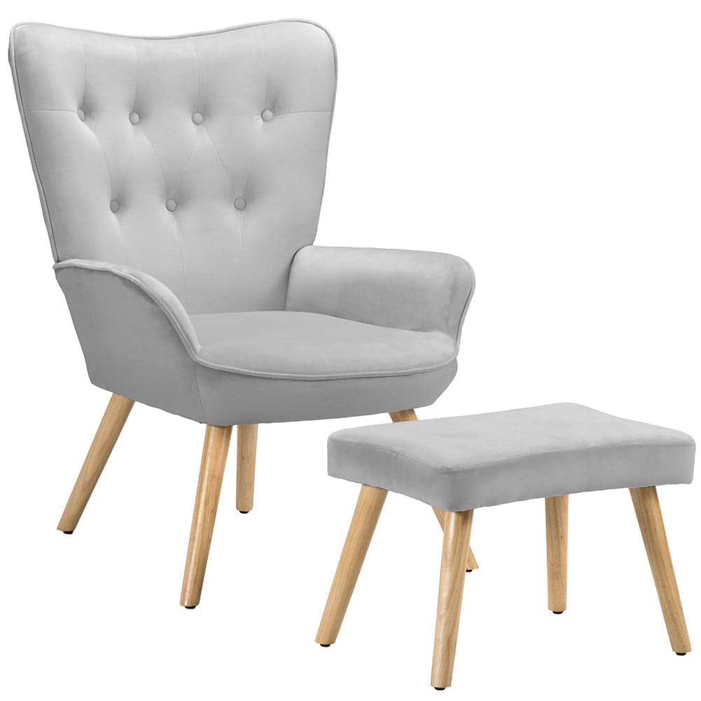 Poltrona Arredo con Sgabello Poggia Piedi Salotto Ufficio Velluto Moderno Grigio in Poltrone Danyx - Casoria, commercioVirtuoso.it
