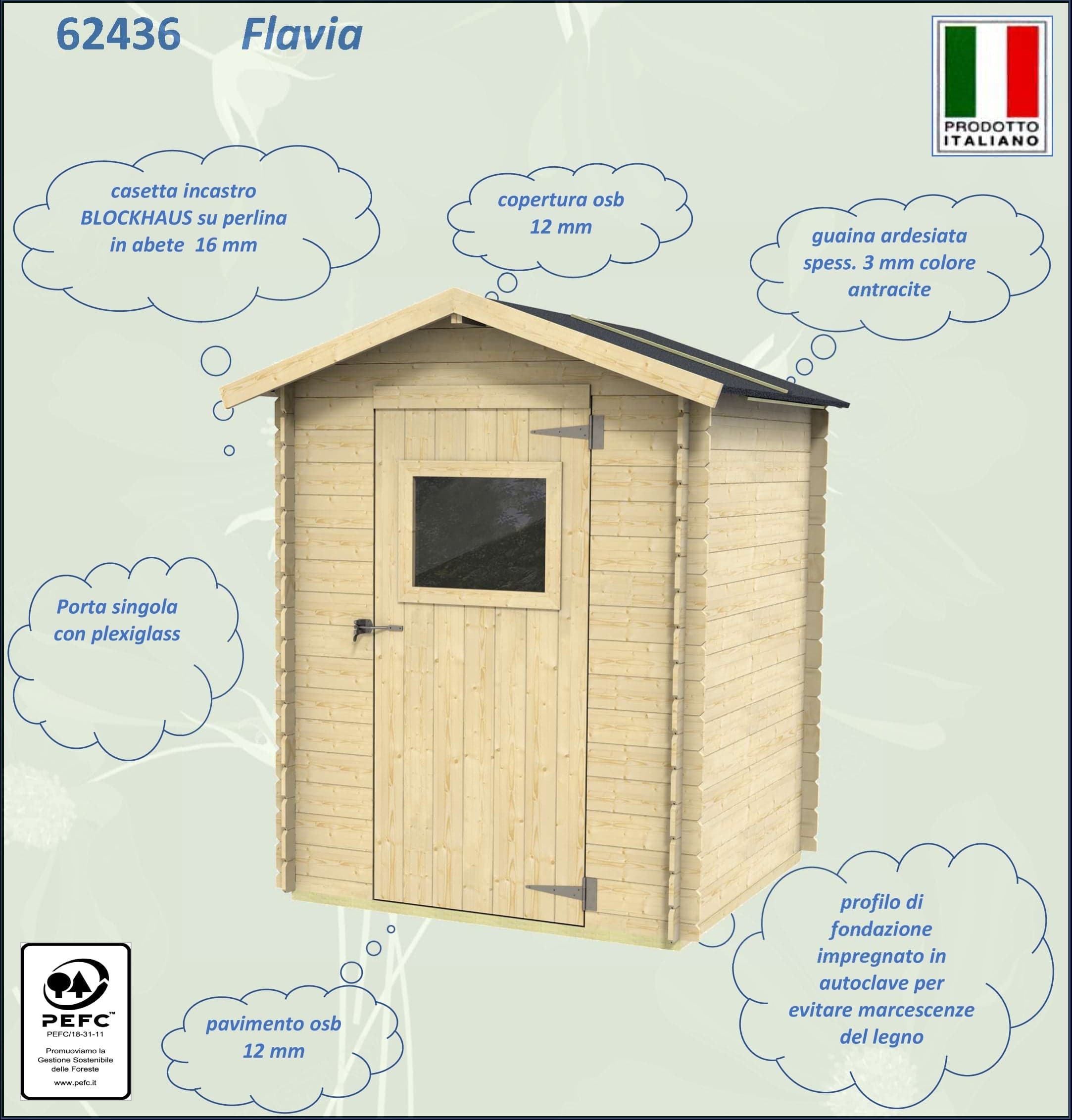 Casetta in legno con porta finestrata deposito da giardino per attrezzi "Made in Italy" 146 x 130 x h 194 cm in Capanni La Zappa - Altamura, commercioVirtuoso.it