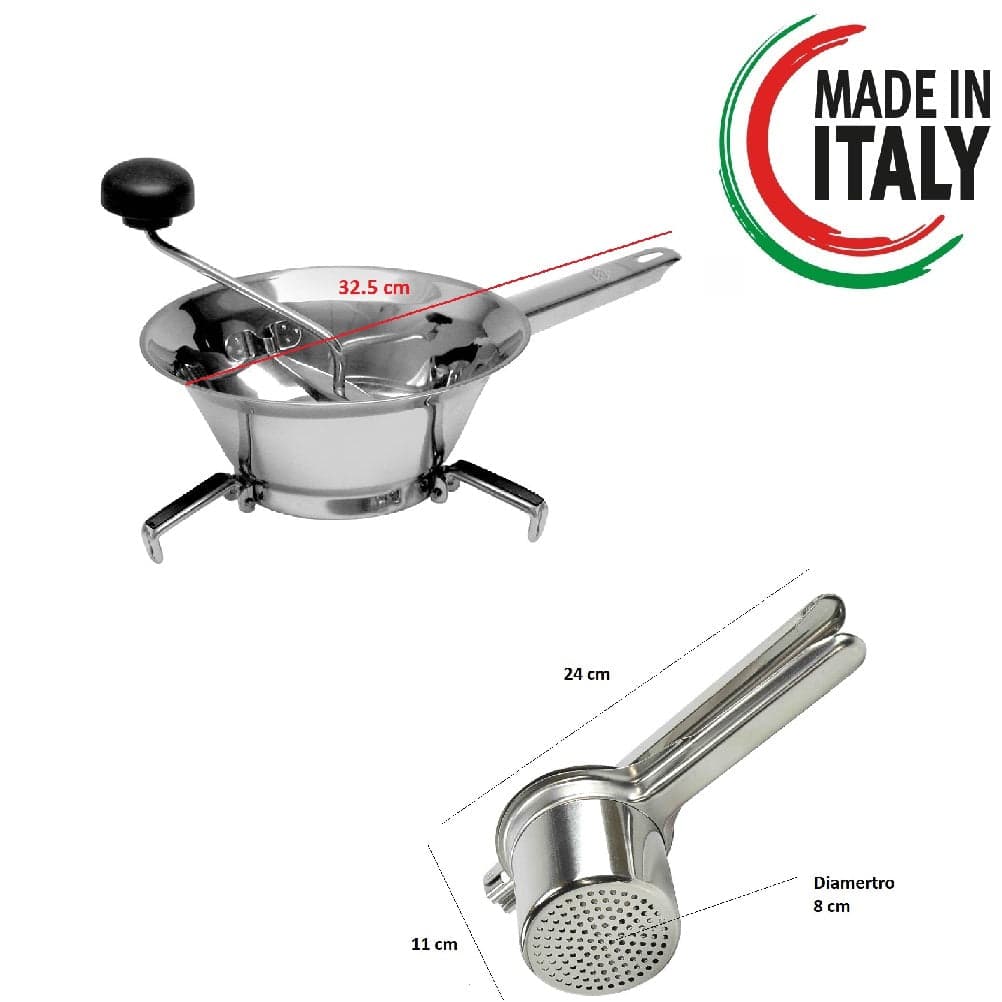 Kit 2pz Passa Verdure Acciaio inox 18/10 e Schiacciapatate Inox 24cm Made in italy in Schiacciapatate Danyx - Casoria, commercioVirtuoso.it