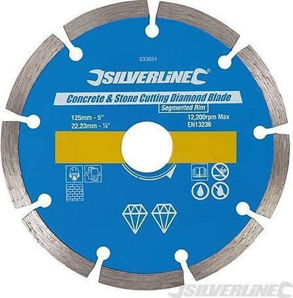 Lama a disco diamantata per taglio su cemento e pietra compatibile con smerigliatrici angolari – 150 x 22,23 mm – Silverline