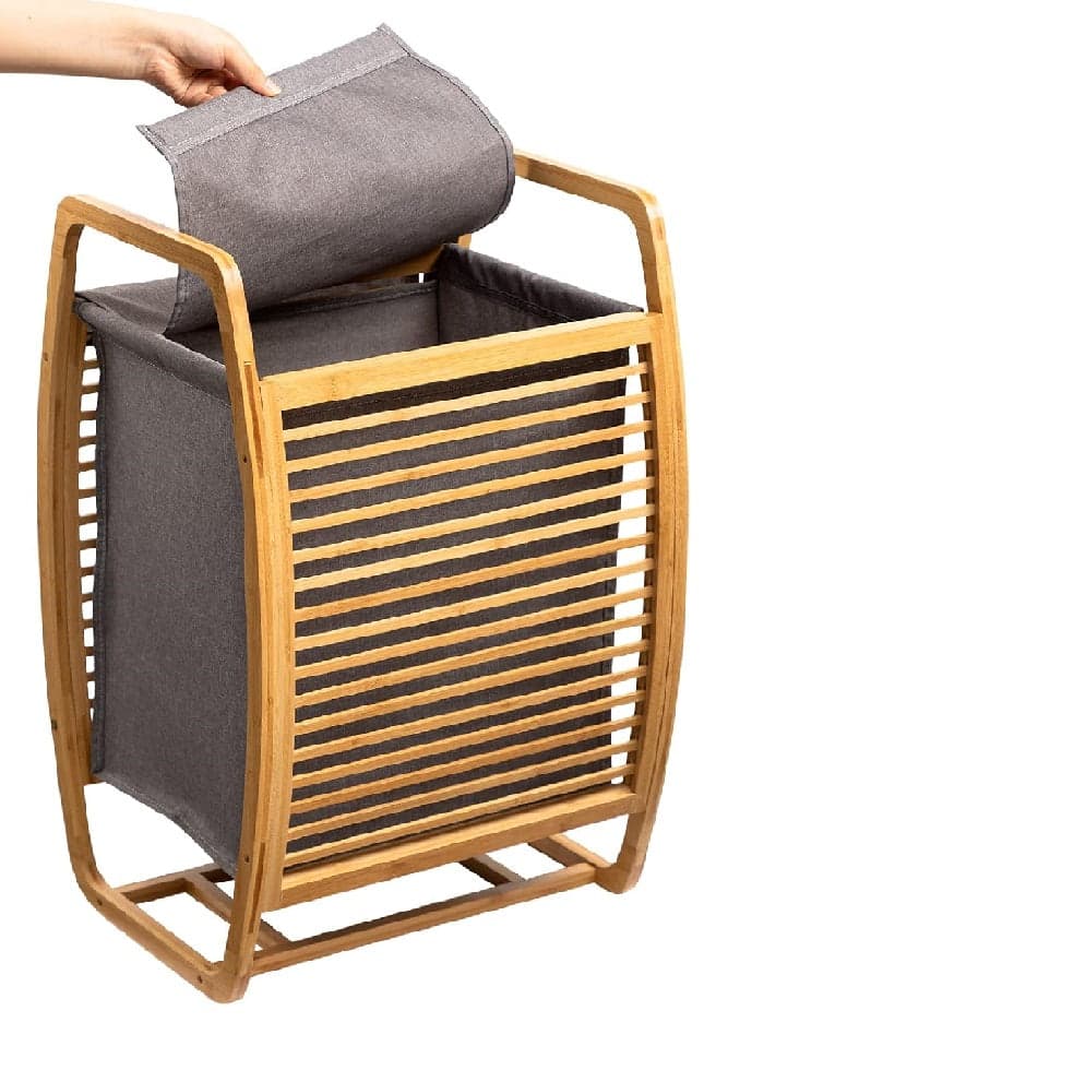 Porta Biancheria in Legno Bambù Sacco Tessuto Estraibile 40x35 H 61cm Grigio in Ceste per la biancheria Danyx - Casoria, commercioVirtuoso.it