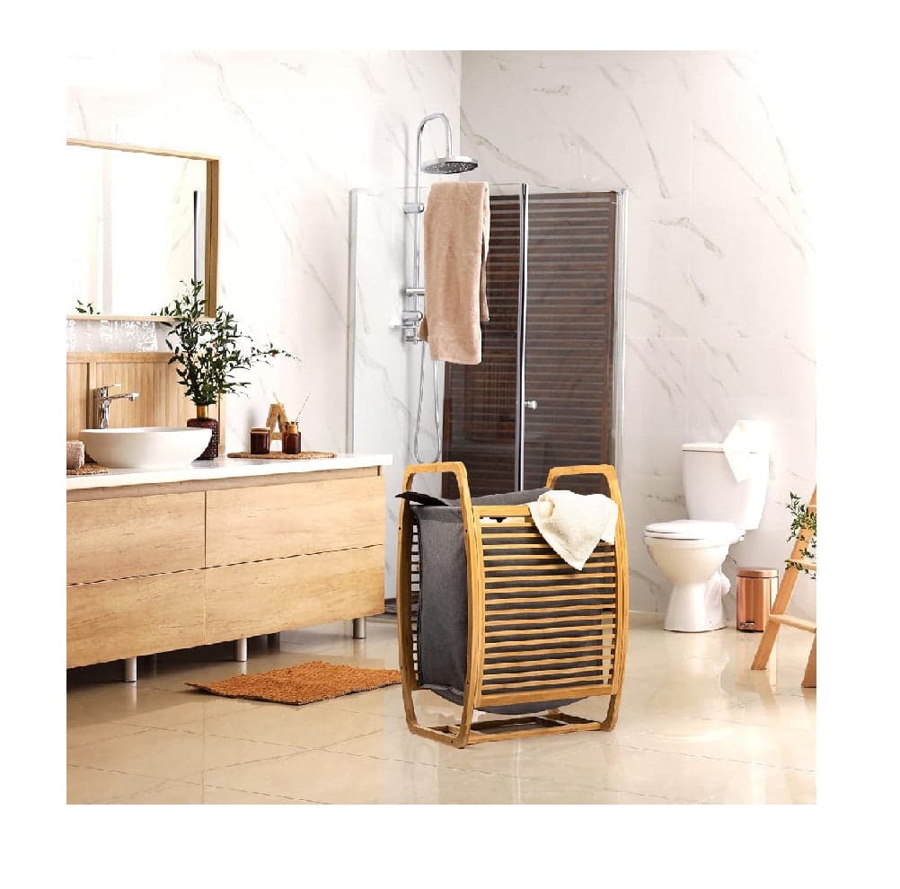 Porta Biancheria in Legno Bambù Sacco Tessuto Estraibile 40x35 H 61cm Grigio in Ceste per la biancheria Danyx - Casoria, commercioVirtuoso.it