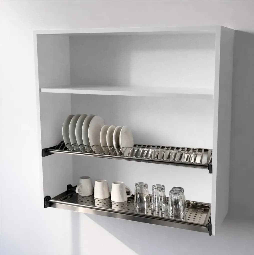 Pensile Scolapiatti Cucina con Ante in Legno Nobilitato Bianco Altezza 90 cm in prodotto Calandrelli - Napoli, commercioVirtuoso.it