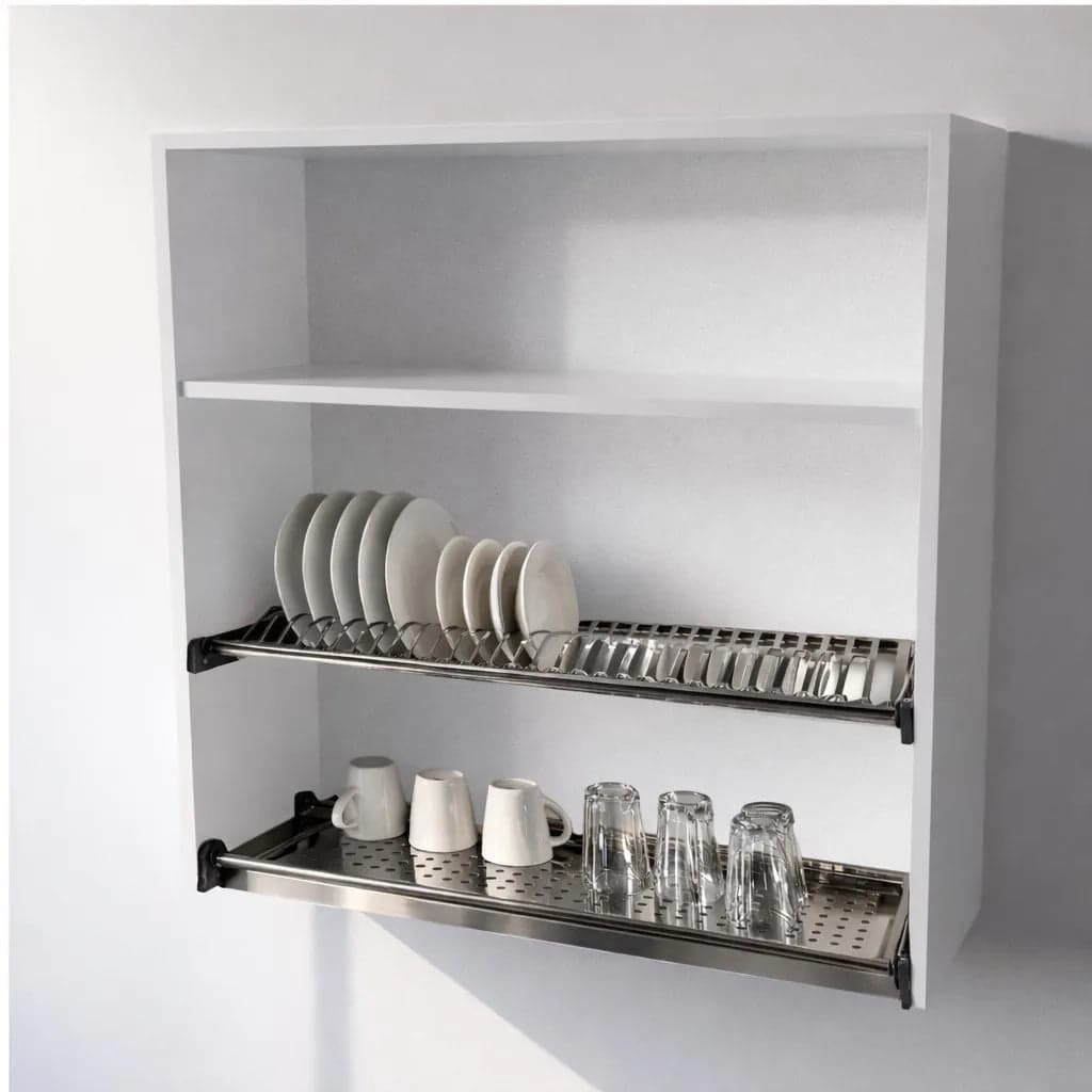 Pensile Scolapiatti Cucina con Ante in Legno Nobilitato Bianco Altezza 90 cm in prodotto Calandrelli - Napoli, commercioVirtuoso.it