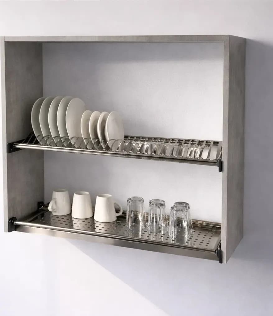 Pensile Scolapiatti Cucina con Ante in Legno Nobilitato Cemento Altezza 72 cm in prodotto Calandrelli - Napoli, commercioVirtuoso.it