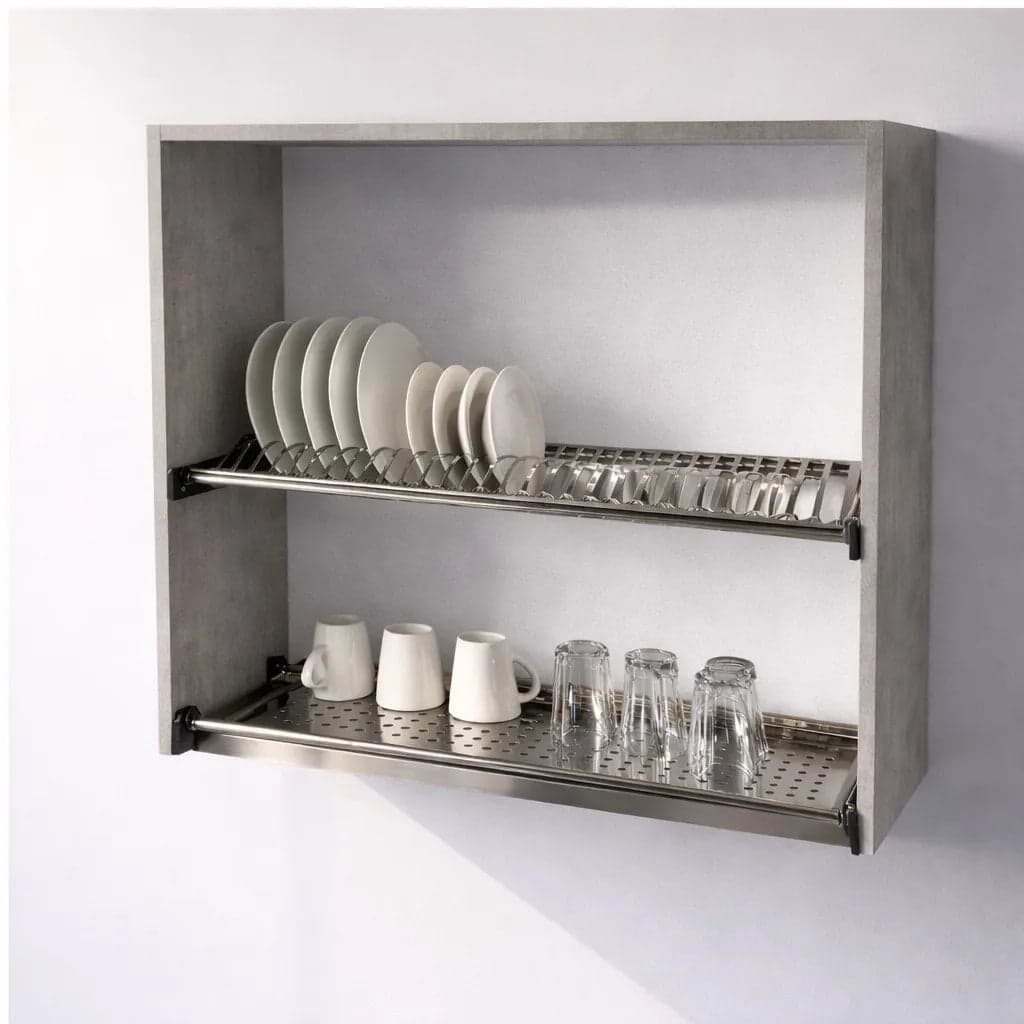 Pensile Scolapiatti Cucina con Ante in Legno Nobilitato Cemento Altezza 72 cm in prodotto Calandrelli - Napoli, commercioVirtuoso.it