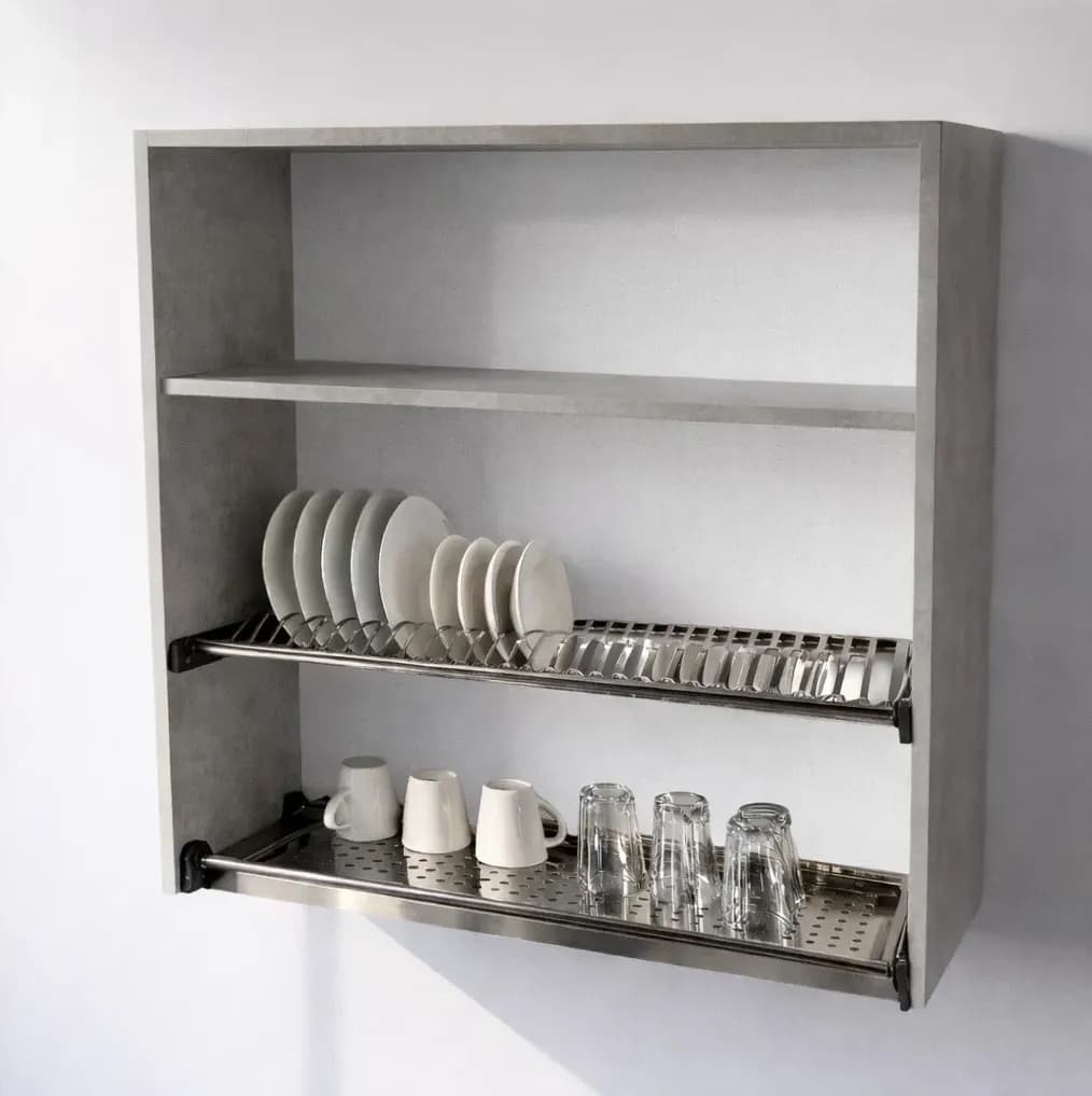 Pensile Scolapiatti Cucina con Ante in Legno Nobilitato Cemento Altezza 90 cm in prodotto Calandrelli - Napoli, commercioVirtuoso.it