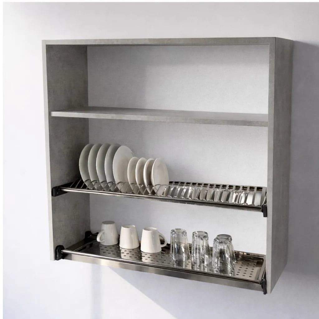 Pensile Scolapiatti Cucina con Ante in Legno Nobilitato Cemento Altezza 90 cm in prodotto Calandrelli - Napoli, commercioVirtuoso.it
