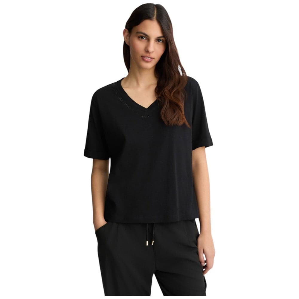 Liu Jo t-shirt nera scollo a V con strass TA5175JS923 M9296