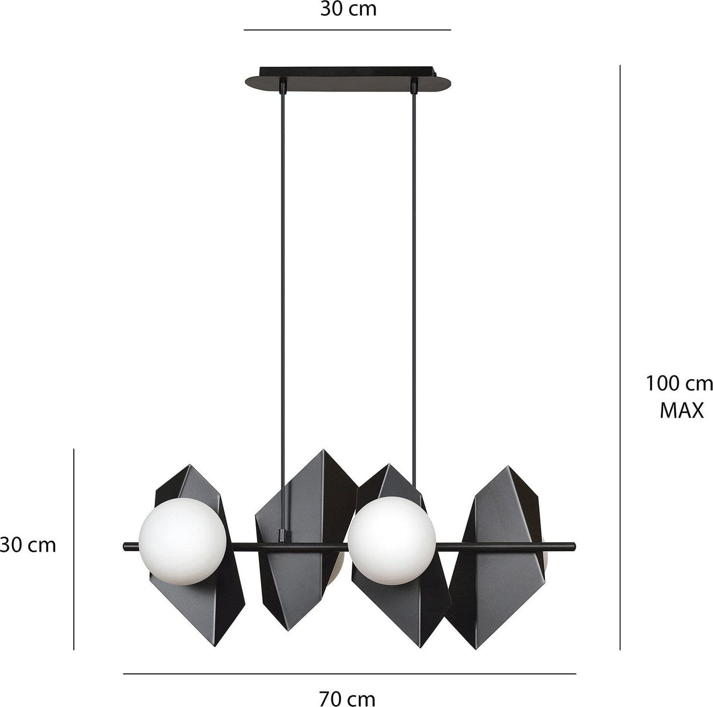 Lampadario 4 Luci Moderno Drifton In Acciaio Nero E Sfere Vetro Opalino in Lampadari LuceArt - Montecorvino Pugliano, commercioVirtuoso.it