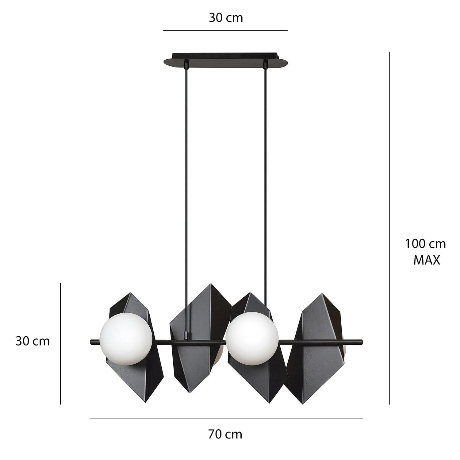 Lampadario 4 Luci Moderno Drifton In Acciaio Nero E Sfere Vetro Opalino in Lampadari LuceArt - Montecorvino Pugliano, commercioVirtuoso.it