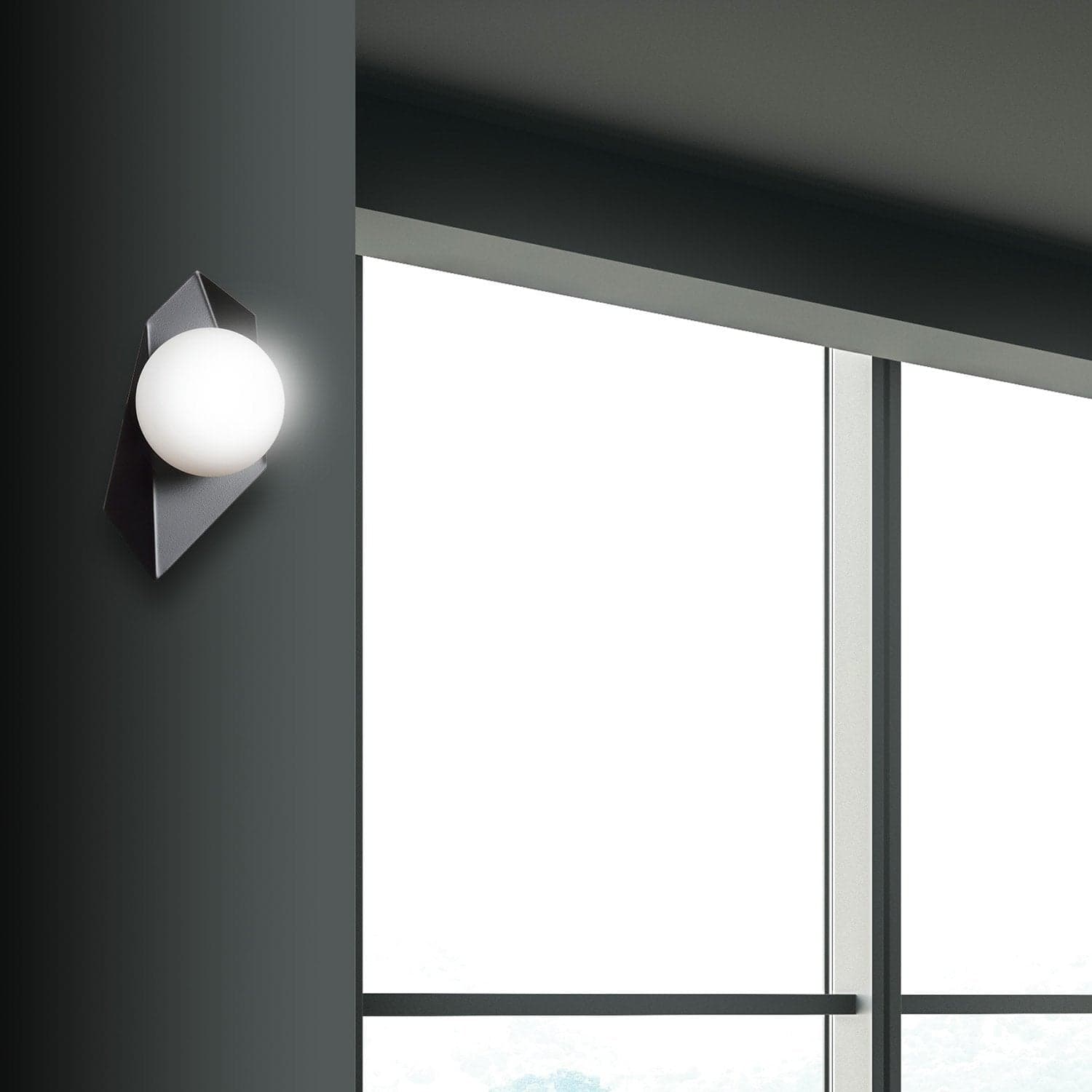 Applique Moderna 1 Luce Drifton In Acciaio Nero E Sfera Vetro Opalino in Applique LuceArt - Montecorvino Pugliano, commercioVirtuoso.it