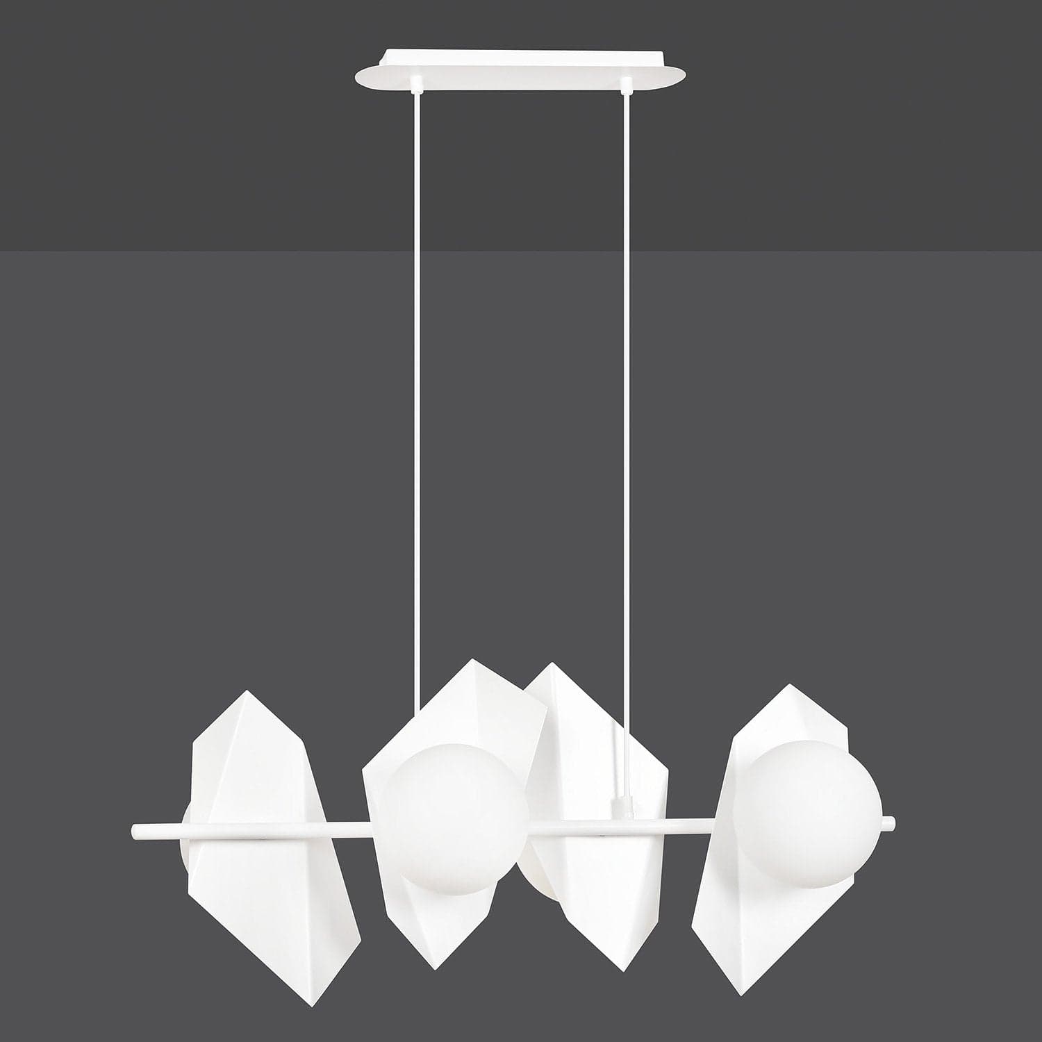 Lampadario 4 Luci Moderno Drifton In Acciaio Bianco E Sfere Vetro Opalino in Lampade a sospensione LuceArt - Montecorvino Pugliano, commercioVirtuoso.it