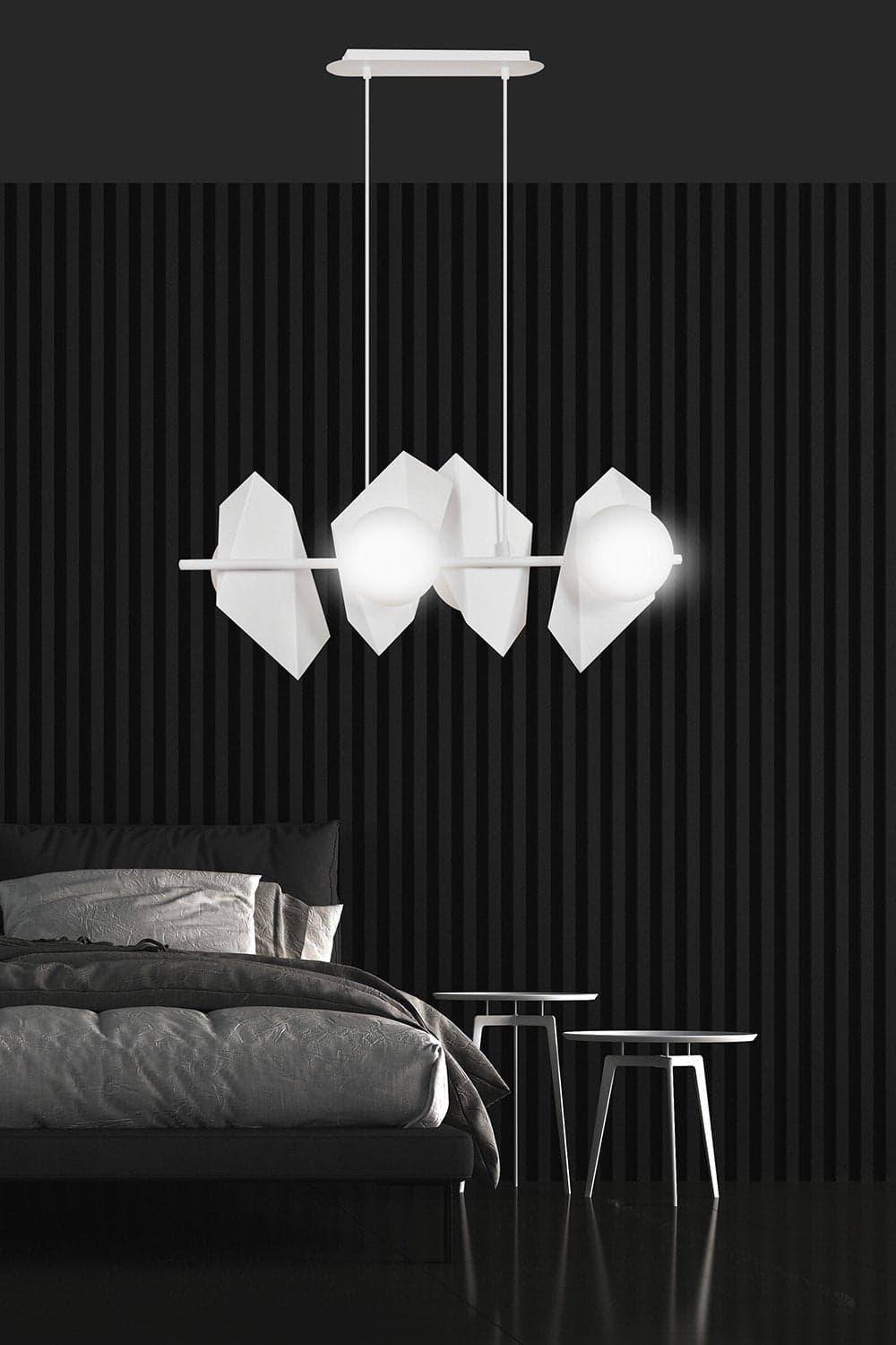 Lampadario 4 Luci Moderno Drifton In Acciaio Bianco E Sfere Vetro Opalino in Lampade a sospensione LuceArt - Montecorvino Pugliano, commercioVirtuoso.it