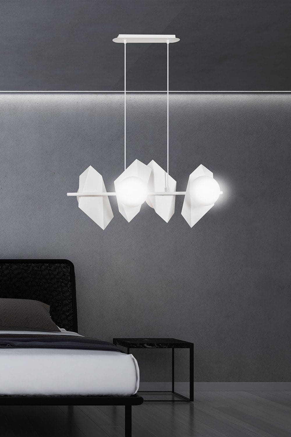 Lampadario 4 Luci Moderno Drifton In Acciaio Bianco E Sfere Vetro Opalino in Lampade a sospensione LuceArt - Montecorvino Pugliano, commercioVirtuoso.it
