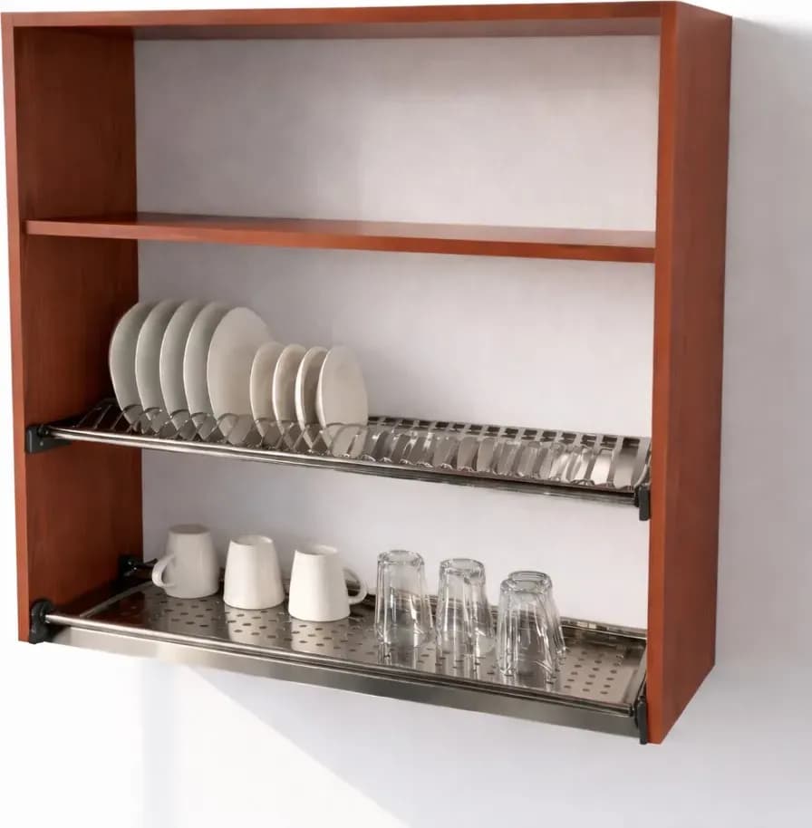 Pensile Scolapiatti Cucina con Ante in Legno Nobilitato Ciliegio Altezza 90 cm in prodotto Calandrelli - Napoli, commercioVirtuoso.it