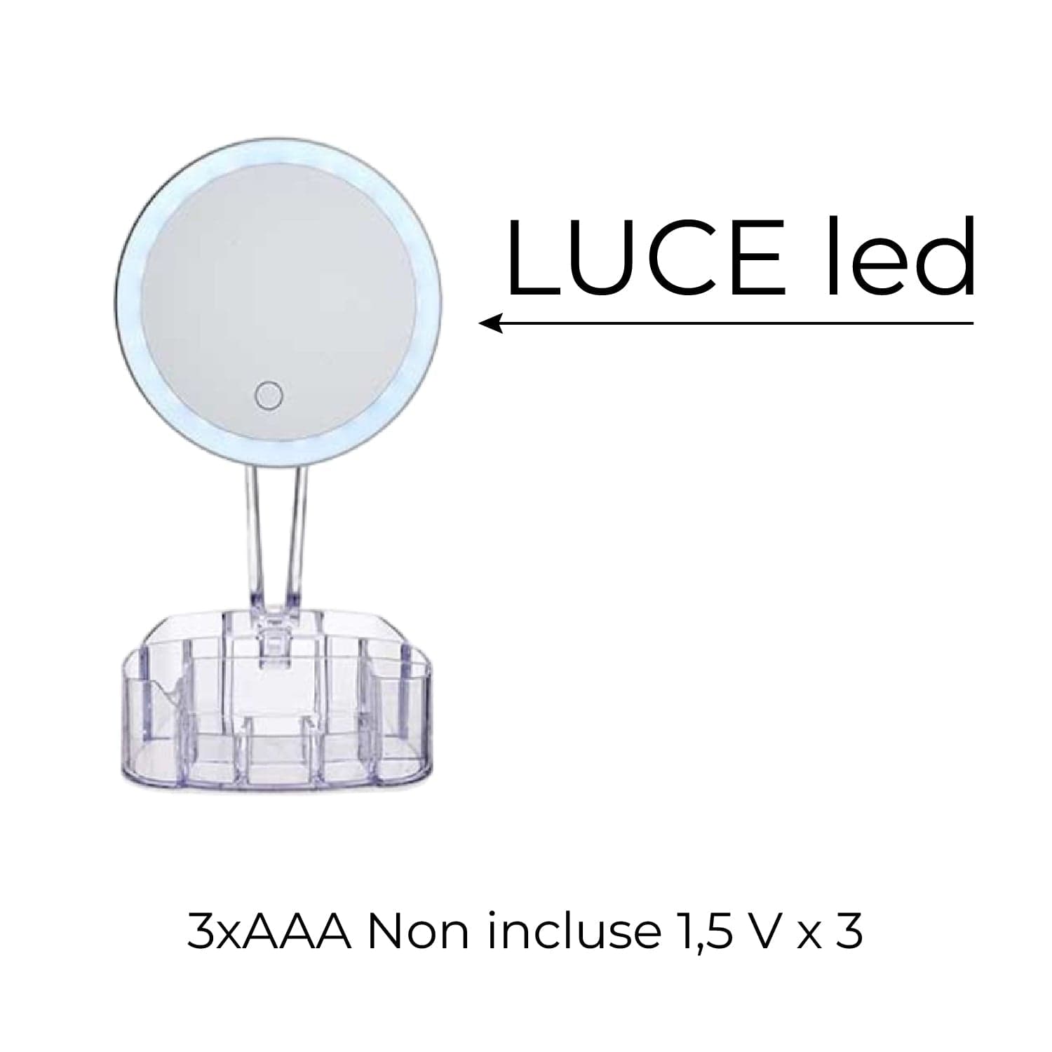 Specchio da Trucco con Luce Led e Porta Accessori Trasparente Ingrandimento 1X in Specchi da tavolo Danyx - Casoria, commercioVirtuoso.it