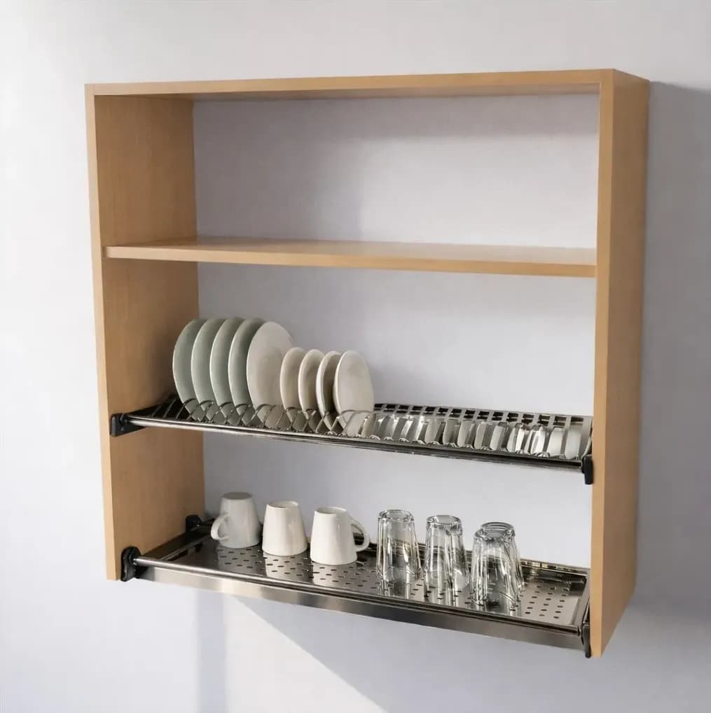 Pensile Scolapiatti Cucina con Ante in Legno Nobilitato Faggio Altezza 90 cm in prodotto Calandrelli - Napoli, commercioVirtuoso.it